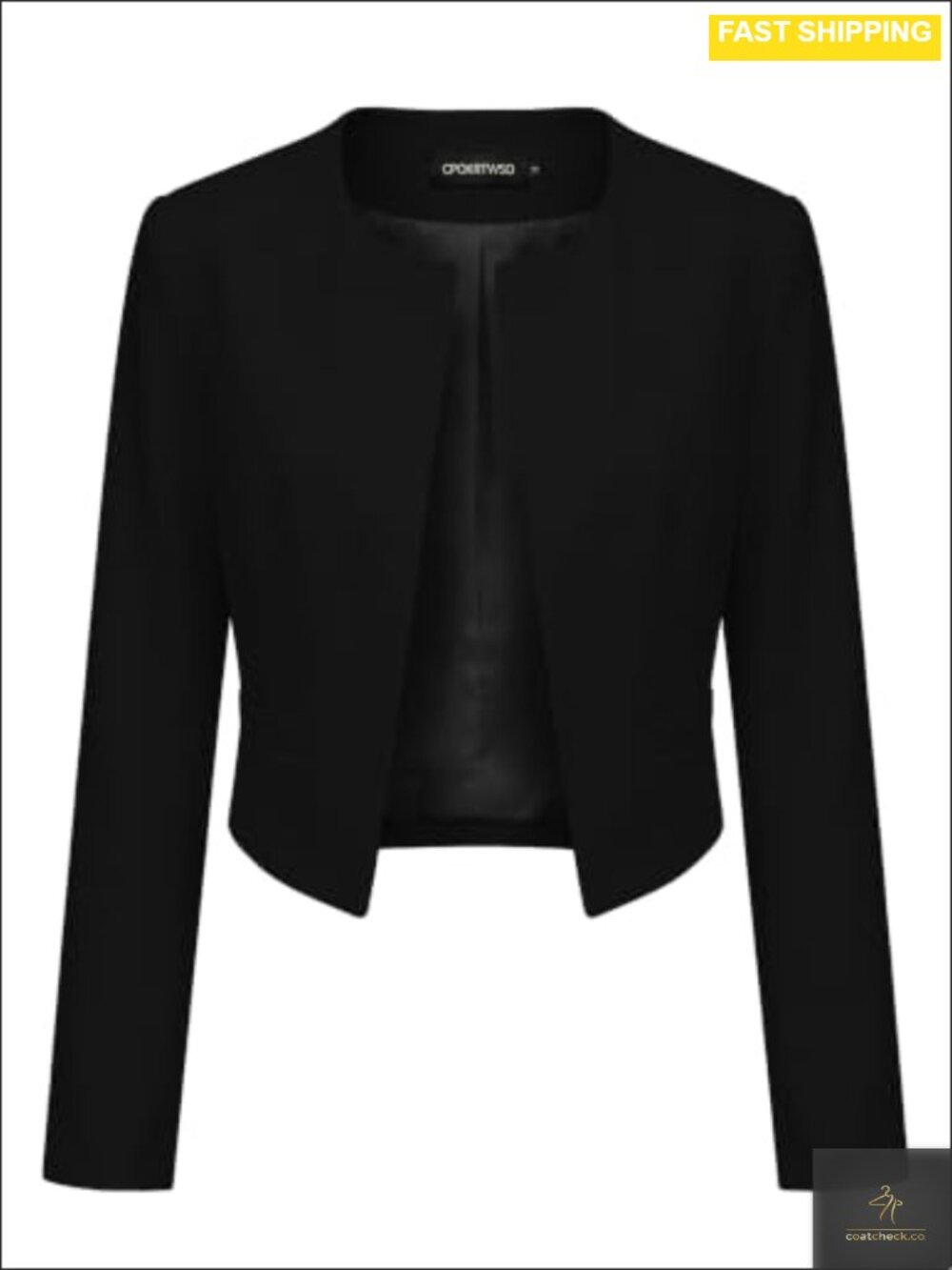 Cropped Collarless Blazer Business Casual Open Front Slim Fit Blazer